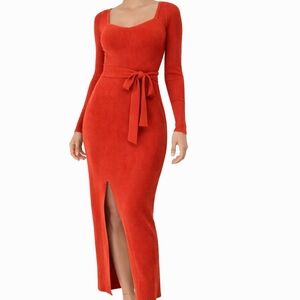 Ribbed Knit Maxi Dress with Waist Tie – Size S – New Without Tags